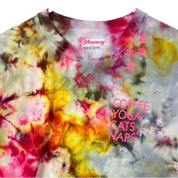 Cat Tee Womens Size Medium Tshirt Custom Tie Dyed Coffee Yoga Cats Naps Shirt - Picture 5 of 13